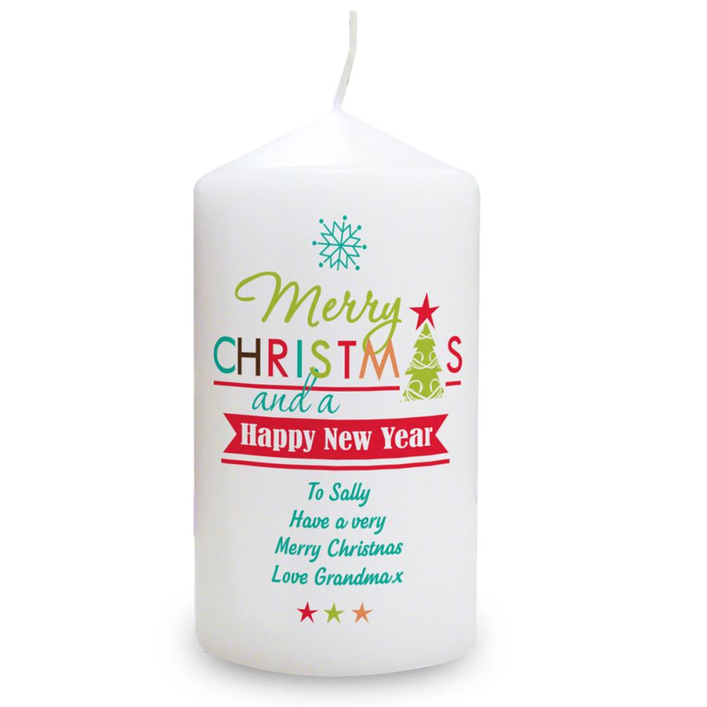 Personalised Bright Christmas Pillar Candle £11.69
